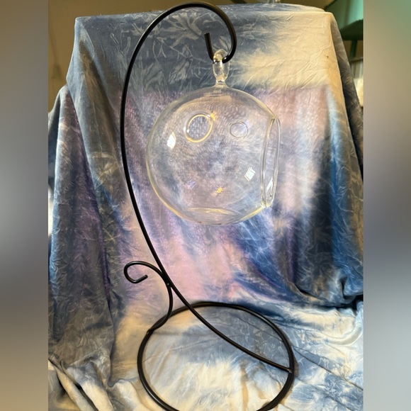 None Other - Elegant Glass Hanging Terrarium with Black Stand